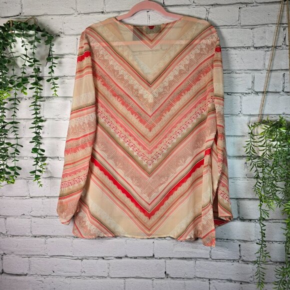 APOSTROPHE SEMI SHEER TUNIC VNECK WITH BEADS LONG SLEEVE WOMENS SIZE LARGE - Picture 6 of 7